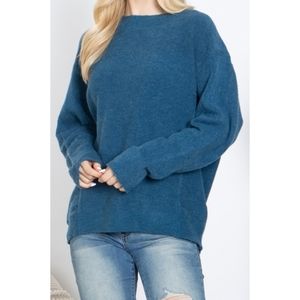 Beautiful teal boat neck oversized pullover dolman sleeve sweater